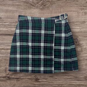 Brandy Melville Green and Blue A-line Mini Skirt with Wrap Style for Casual